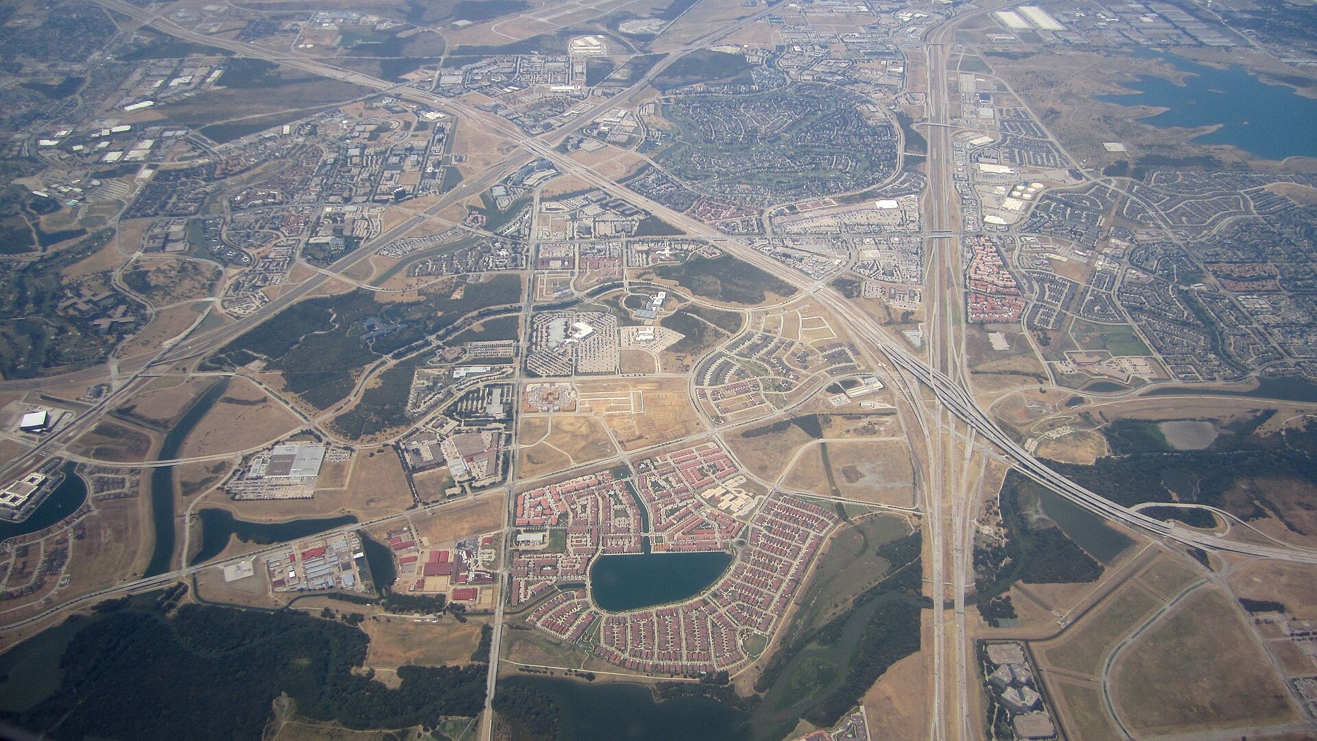 Aerial view of the Las Colinas office towers in Irving, Texas