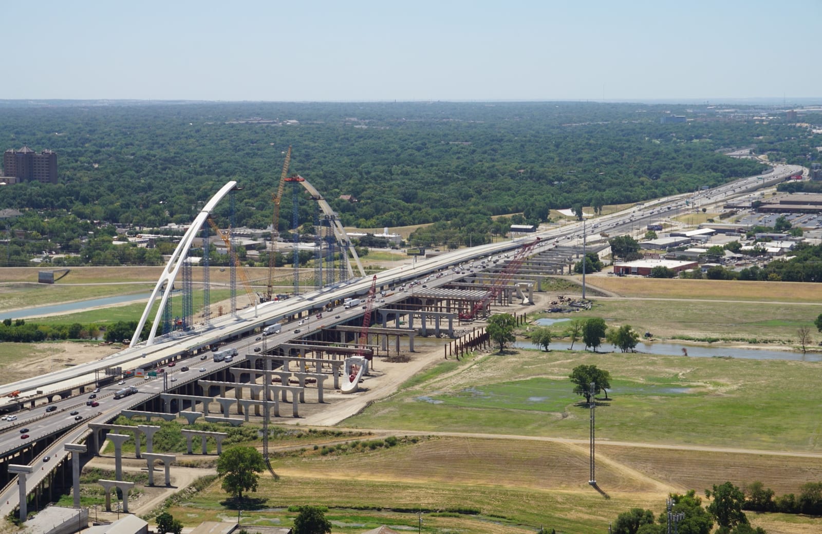 Interstate 30 seen from Reunion Tower in Dallas, the highway connecting Dallas and Fort Worth