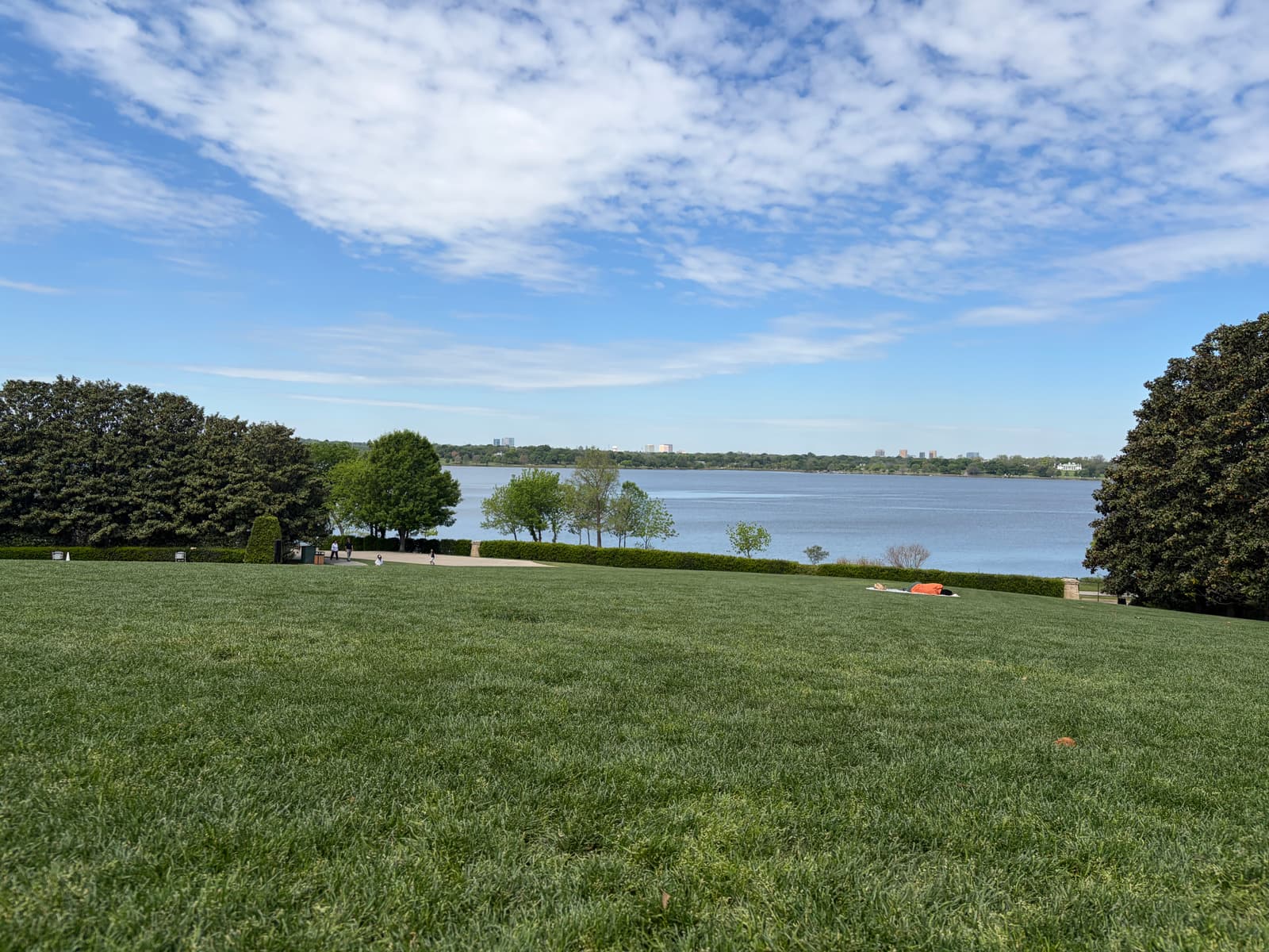 The lawn at the Dallas Arboretum and Botanical Garden overlooking White Rock Lake