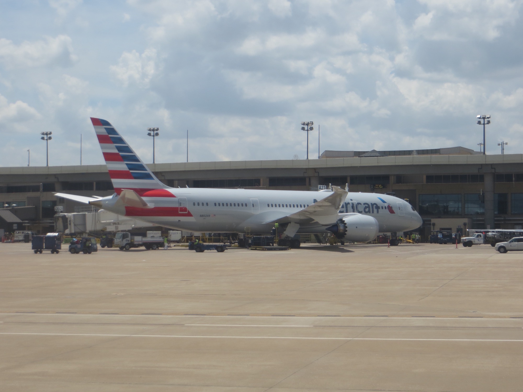 An American Airlines jet on the tarmac at DFW Airport