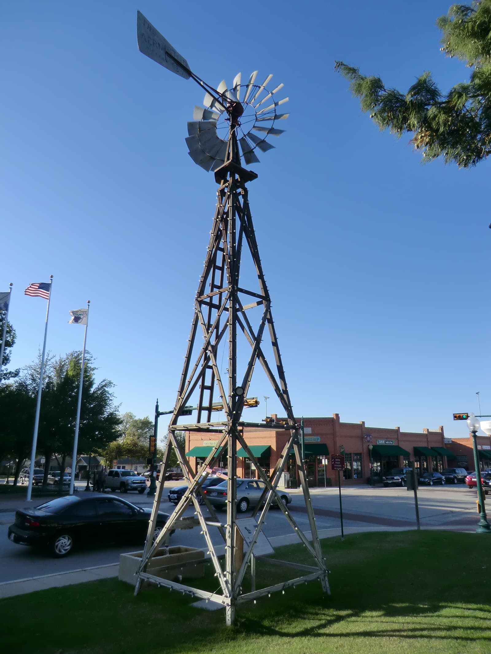 A windmill on Main Street in historic downtown Grapevine, Texas