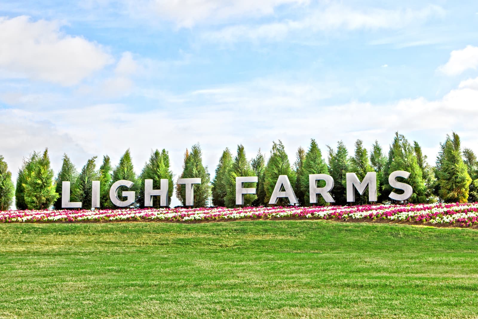 The entrance monument at the Light Farms development in Celina, Texas