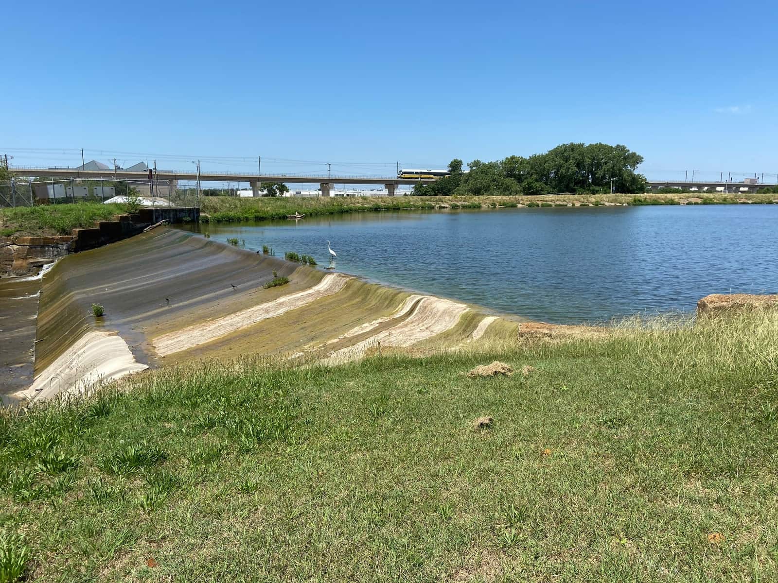 The dam spillway at Bachman Lake in Northwest Dallas, Texas